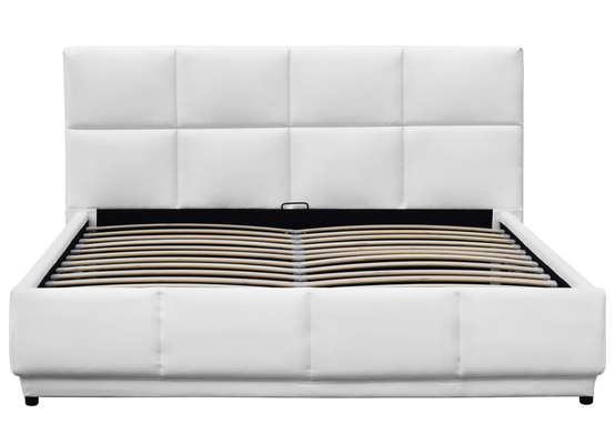 Tamanho opcional Leather branco falso elevador de gás cama estofada quadro estofado com armazenamento e LED