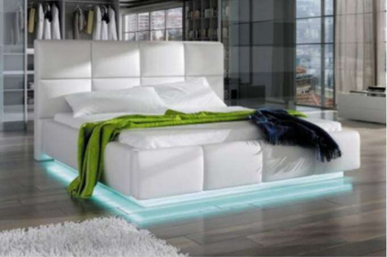 Tamanho opcional Leather branco falso elevador de gás cama estofada quadro estofado com armazenamento e LED