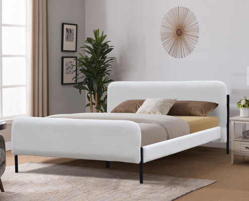 King Size Oem Cama Revestida Baixo Perfil Cor Branca Para Quarto