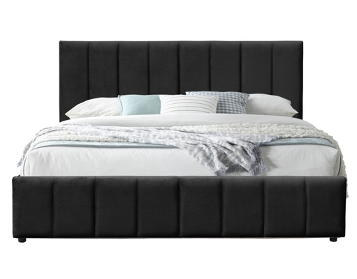 Tecido de Veludo Negro King Size Levantador de Gas Cama de Madeira