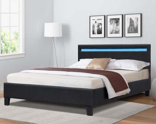 Cama Revestida de Couro LED de Tamanho Duplo Para Quarto Moderno