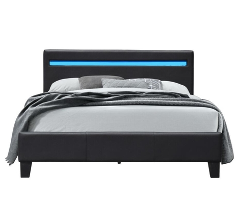 Cama Revestida de Couro LED de Tamanho Duplo Para Quarto Moderno