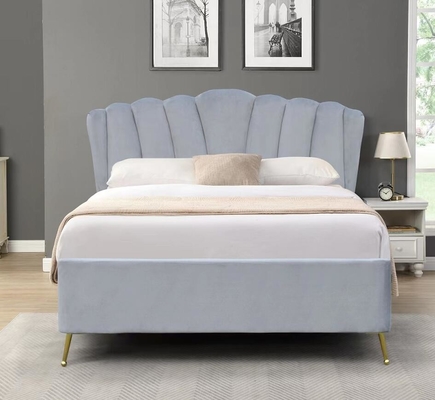 Double Size Bsci Elevador Armazenamento Quadro de cama Elegante Tecido de Veludo Cinza Otomano