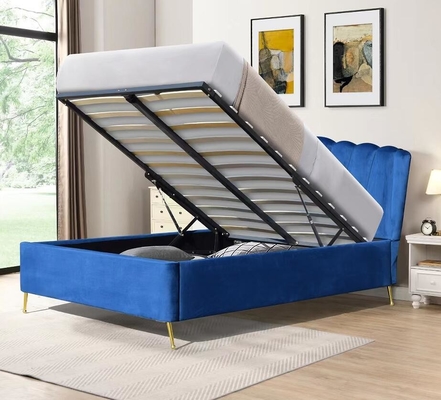 Double Size Bsci Elevador Armazenamento Quadro de cama Elegante Tecido de Veludo Cinza Otomano