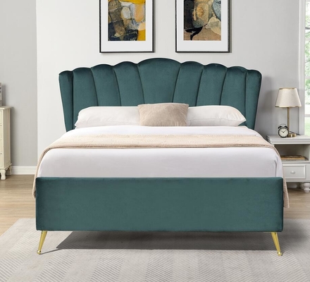 Cama de armazenamento de elevador de gás otomano de tecido de veludo azul com quatro pés de ouro