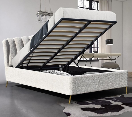 Cama de armazenamento de elevador de gás de tecido branco com quatro pés fortes de metal
