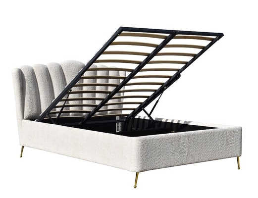 Cama de armazenamento de elevador de gás de tecido branco com quatro pés fortes de metal