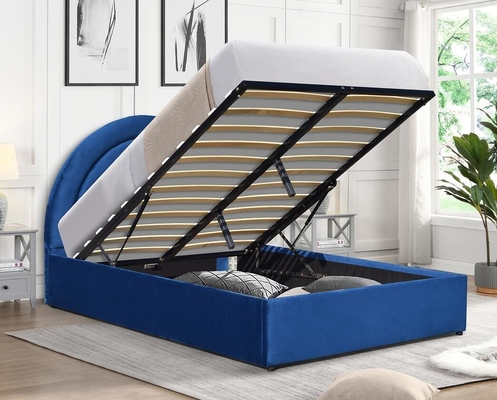 Camas de elevador de gás estofadas de tamanho Rei Tecido azul Sala de dormir Confortante
