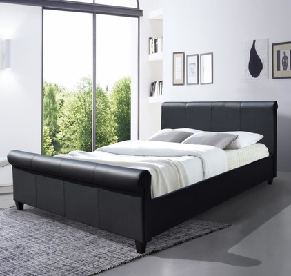 Quadro de cama polido versátil de tamanho Rei Preto Couro Falso Travesseiro cabeça de trenó Pedaço