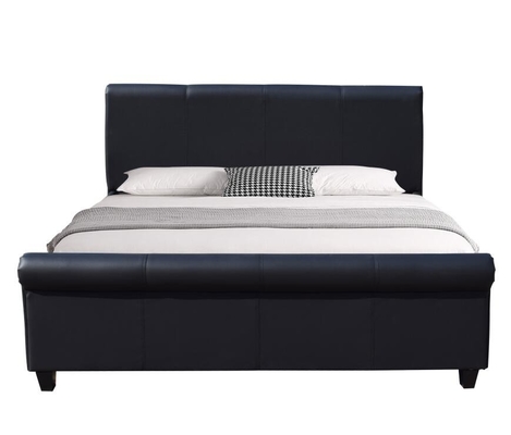 Quadro de cama polido versátil de tamanho Rei Preto Couro Falso Travesseiro cabeça de trenó Pedaço