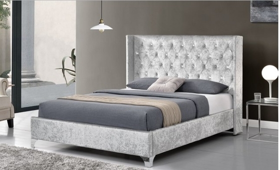 Quadro de cama de madeira contraplacada de tamanho king com asas