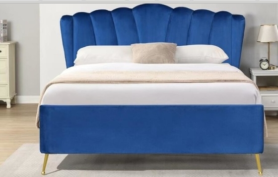 Cama de armazenamento de elevador de gás de veludo de tecido azul com quatro pés de ouro