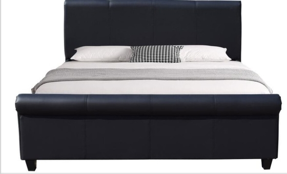 Ampliação Cama estofada preto Cama de couro falso
