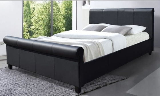 Ampliação Cama estofada preto Cama de couro falso