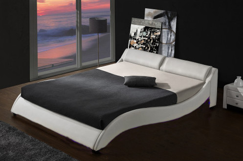 Quadro de cama de plataforma estofada com iluminação LED, design curvo