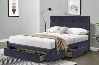 Quadro de cama de plataforma estofada com 4 gavetas de armazenamento, fácil montagem