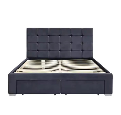 Quadro de cama de plataforma estofada com 4 gavetas de armazenamento, fácil montagem