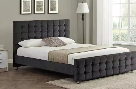 Quadro de cama com cabeceira, plataforma robusta cama com apoio de lajes de madeira