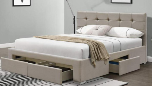 Quadro de cama de plataforma estofada com 4 gavetas de armazenamento, fácil montagem
