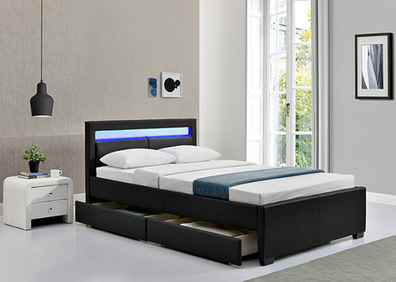 Quadro de cama de plataforma estofada com gavetas de armazenamento