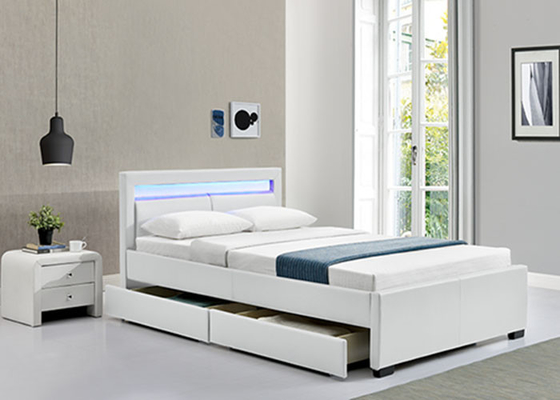 Quadro de cama de plataforma estofada com gavetas de armazenamento