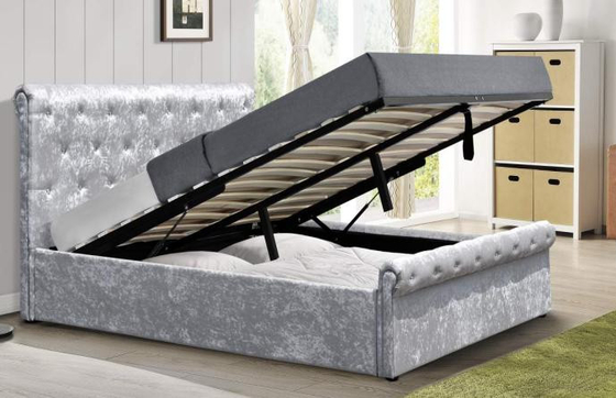 Cama de armazenamento de tamanho completo Cama estofada com cabeçote e armazenamento embaixo