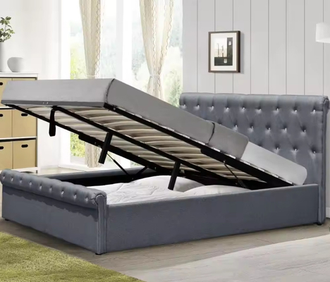 Cama de armazenamento de tamanho completo Cama estofada com cabeçote e armazenamento embaixo