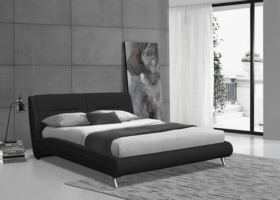 Plataforma estofada de couro PU, estrutura de cama de tamanho completo, suporte de laje de madeira