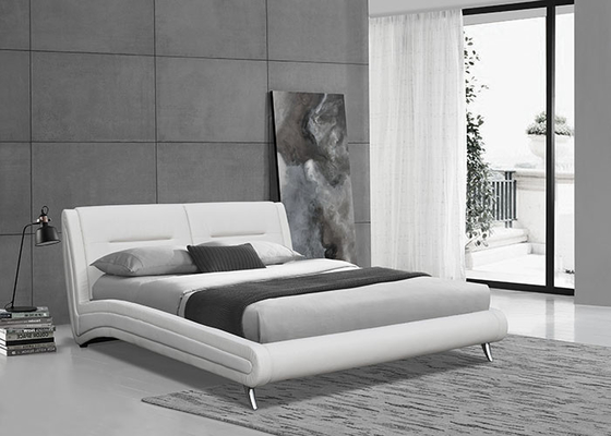 Plataforma estofada de couro PU, estrutura de cama de tamanho completo, suporte de laje de madeira