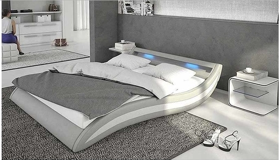 Moderno estilo LED luz de couro cama estofada para quarto