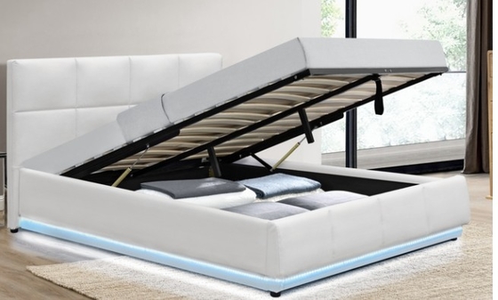 Cor opcional Cama de armazenamento de elevador de gás de couro falso com luz LED para dormir bem