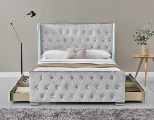 Quadro completo de cama com botão estofado cabeçote de armazenamento tufted, suporte de lajes de madeira