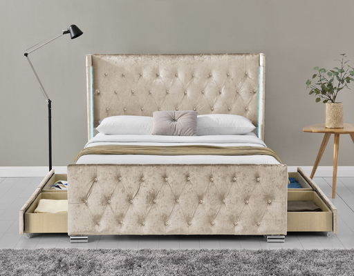 Quadro completo de cama com botão estofado cabeçote de armazenamento tufted, suporte de lajes de madeira