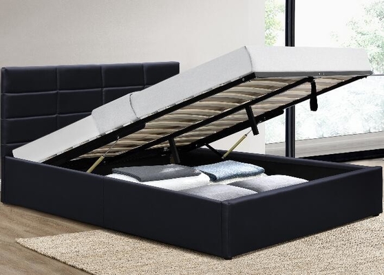 Cama de plataforma estofada com armazenamento de gás Levante para cima, estrutura de cama grande com armazenamento embaixo