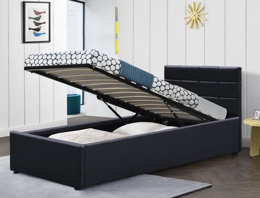 Cama de plataforma estofada com armazenamento de gás Levante para cima, estrutura de cama grande com armazenamento embaixo