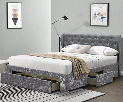 A cama adornada tela do armazenamento esmagou o tamanho de prata do dobro do OEM da gaveta do otomano de veludo estofou