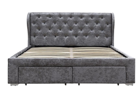 A cama adornada tela do armazenamento esmagou o tamanho de prata do dobro do OEM da gaveta do otomano de veludo estofou