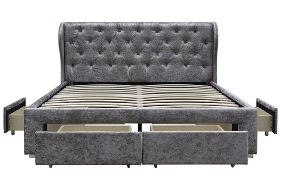 A cama adornada tela do armazenamento esmagou o tamanho de prata do dobro do OEM da gaveta do otomano de veludo estofou