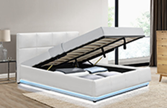 O falso branco europeu moderno da cama de plataforma do armazenamento luxuoso cobre com luz 180*200cm do diodo emissor de luz