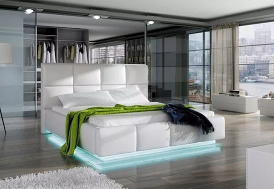 O falso branco europeu moderno da cama de plataforma do armazenamento luxuoso cobre com luz 180*200cm do diodo emissor de luz