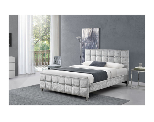 Quadro da cama do tamanho de Crystal Button European Style King com tela esmagada cabeceira de veludo