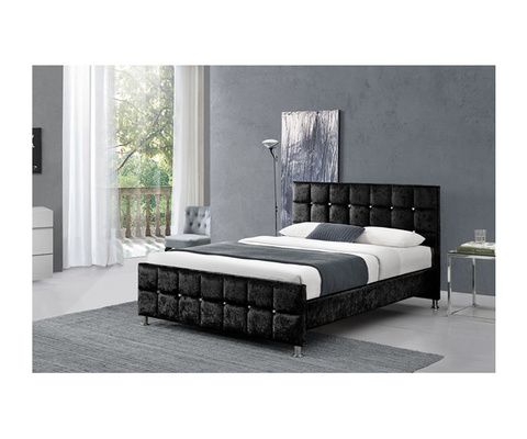 Quadro da cama do tamanho de Crystal Button European Style King com tela esmagada cabeceira de veludo