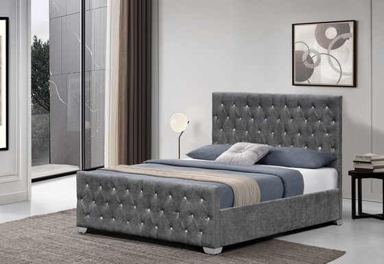Estilo alto da cabeceira dos botões luxuosos do quadro de Crystal Tufted Velvet Upholstered Bed