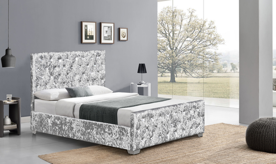 Estilo alto da cabeceira dos botões luxuosos do quadro de Crystal Tufted Velvet Upholstered Bed