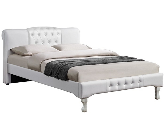 Cama de trenó estofada de couro branca da plataforma do OEM com Diamond Buttons BSCI
