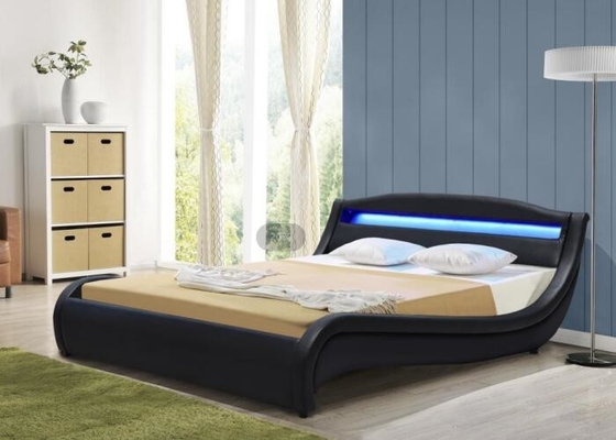 O diodo emissor de luz de ROSH estofou a madeira compensada que da cama o falso preto cobre o quadro de madeira da cama do rei Size Low Modern