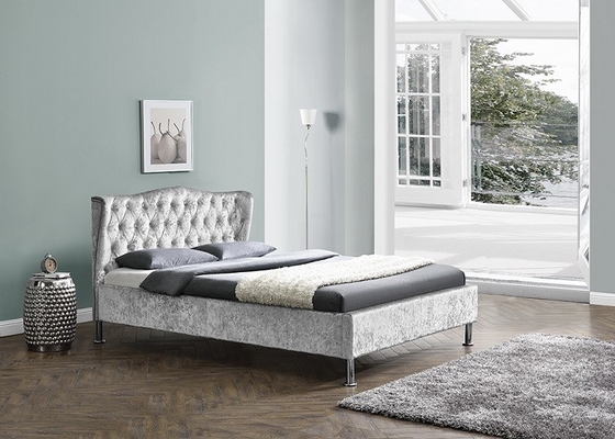 Tela de linho quadro estofado da cama de plataforma com botões Grey King Size claro moderno