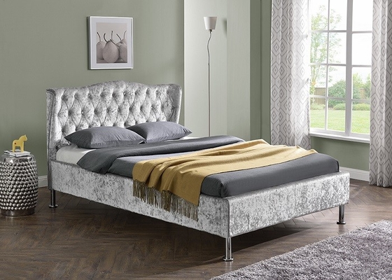 Tela de linho quadro estofado da cama de plataforma com botões Grey King Size claro moderno