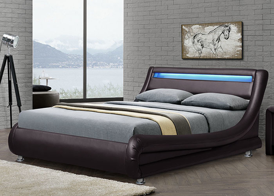 Cama de plataforma de couro estofada da curva da onda do quadro contemporâneo moderno da cama