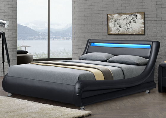 Cama de plataforma de couro estofada da curva da onda do quadro contemporâneo moderno da cama